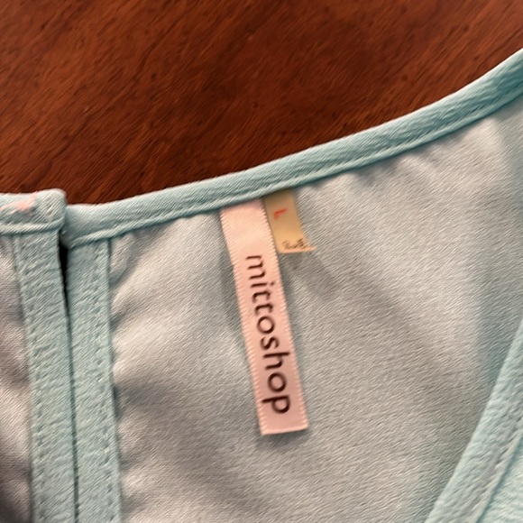 Seafoam Green Mittoshop Mod Dress with Scalloped Trim on Sleeves and Hem Sz L - Picture 6 of 10